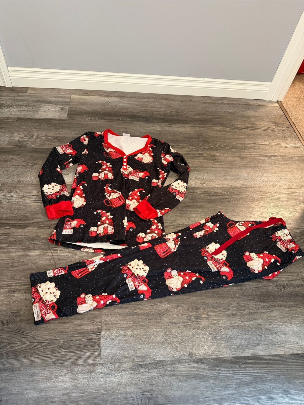 Shirley & Stone Black and Red Santa Print Kids Pajama Set